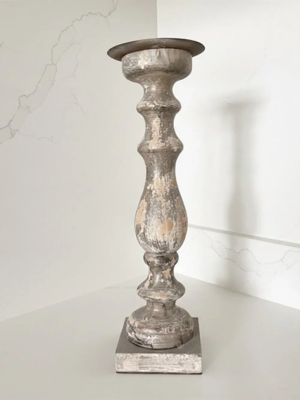 Distressed Wood Candle Holder